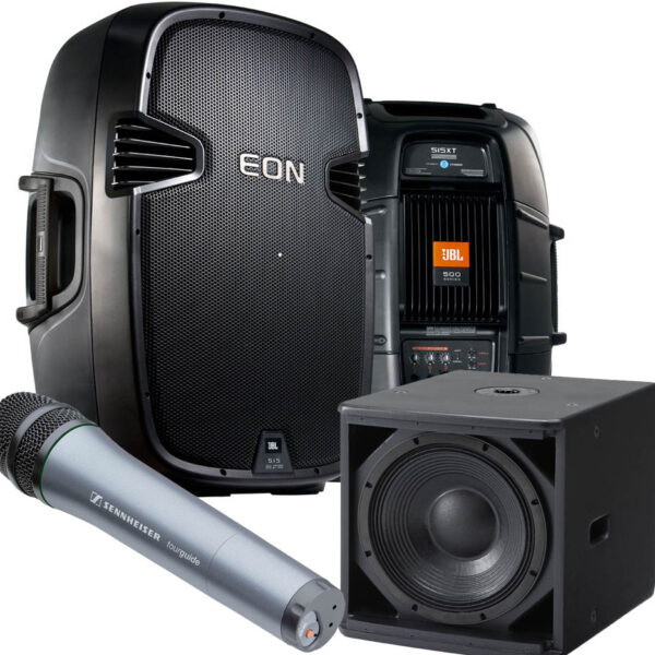 Small Audio System (2 Speakers / Sub-woofer / cordless Microphone)